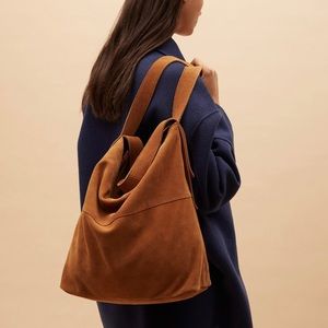 Mango Real Leather Brown Bucket Bag